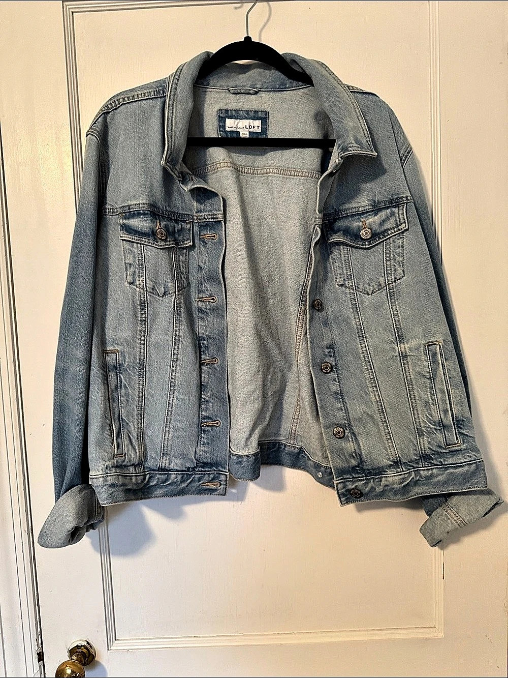 Loft Denim boyfriend jean Jacket in Light Mid Indigo Wash Blue Size XXL